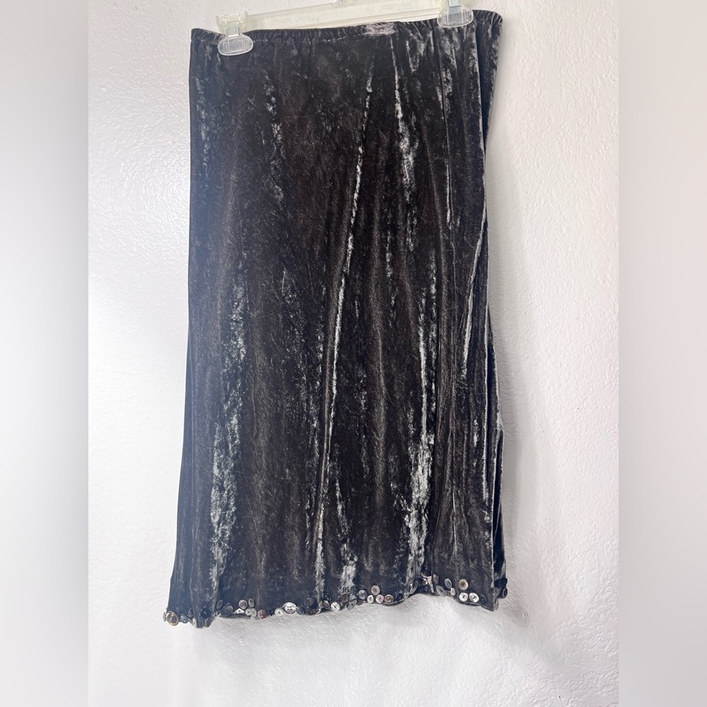 Vintage Y2K J. Jill Charcoal Velvet Midi Skirt with Button Detail Size Large